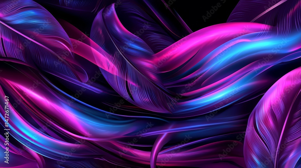 Aufkleber Purple and blue image of a feathery wave. The image is abstract and has a dreamy, ethereal quality to it. The colors are vibrant and the lines are flowing, creating a sense of movement