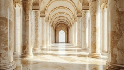 Grand colonnaded hall bathed in light