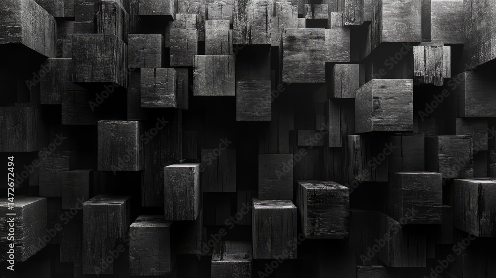 Poster abstract cube matrix: a dramatic, low-key arrangement of floating cubes, a minimalist artistic expre