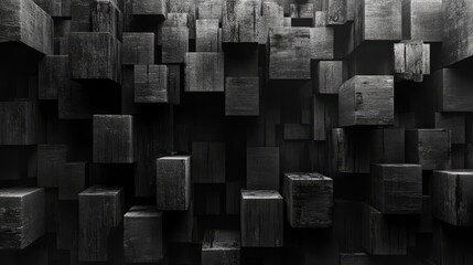 Abstract Cube Matrix: A dramatic, low-key arrangement of floating cubes, a minimalist artistic expression, designed to provoke thought and explore spatial relationships. 