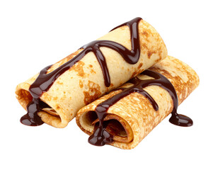 Crepes mit Schokosauce isoliert auf wei&szlig;en Hintergrund, Freisteller