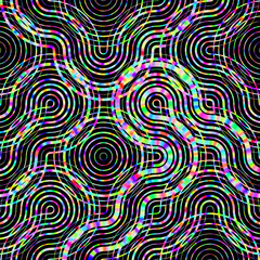 An abstract pattern of multi-colored concentric circles that creates a holographic effect. Vibrant color transitions and smooth lines give the image a dynamic and hypnotic style.