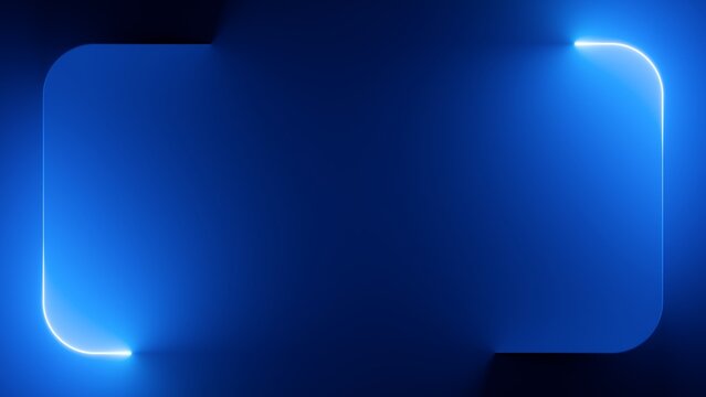 Glowing neon line leaving trail in the shape of rounded frame against the blue gradient background. Minimalist geometric design. 3d rendering