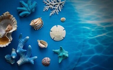 summer, Great Barrier Reef, Australia, Ocean treasures on blue backdrop