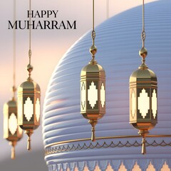 Obraz premium Elegant Gold Lanterns Celebrate Happy Muharram