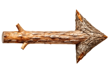 Wooden direction pointer arrow graphic isolated on transparent background.