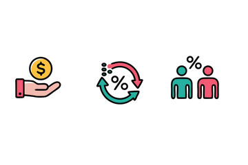 Financial concepts illustrated with colorful icons representing investments and percentages