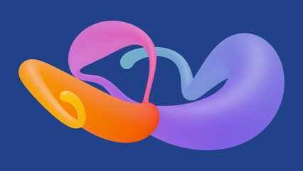 3d render, abstract gradient neon liquid shape, isolated on blue background