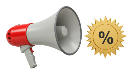 Isolated Megaphone and Percentage Sign