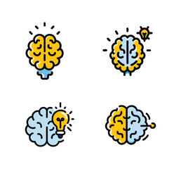 Set of  colorful brain on white background.