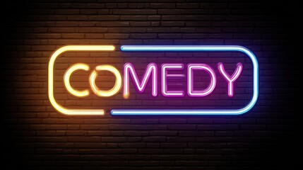 Obraz premium Vibrant Neon Humor. Illuminated Signage for Stand-Up Comedy with a Colorful Backdrop