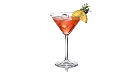 Elegant Cosmopolitan Cocktail in Martini Glass with Citrus Garnish on White