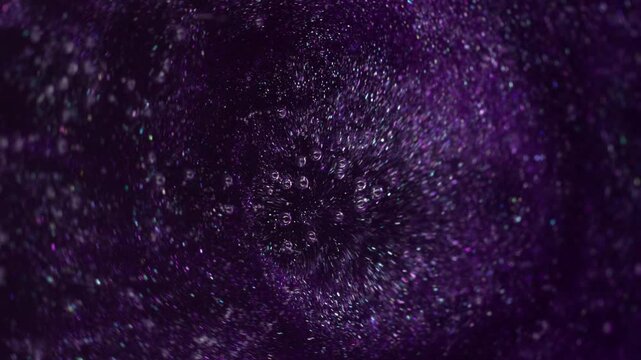Violet swirl. Spiral paint. Thick dark lilac spiral stream liquid potion mixed with shiny sparkles. Purple caramel boils with bubbles texture.
