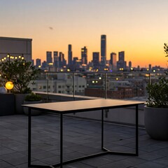 Fototapeta premium Rooftop Dining with Sunset City View