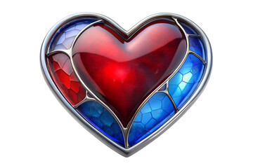 Heart shaped stained glass valentine love isolated on transparent background.