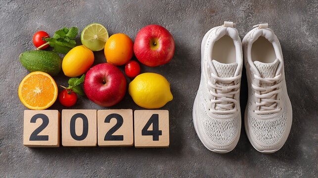 New Year 2024 healthy lifestyle resolution for new start theme  
