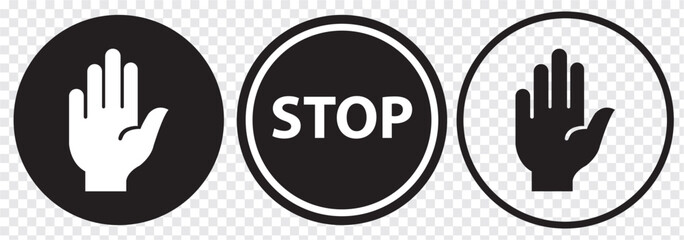 Stop icon set. stop road sign. hand stop icon vector.