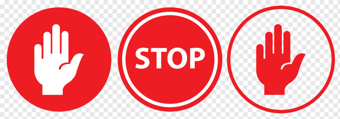 Stop icon set. stop road sign. hand stop icon vector.