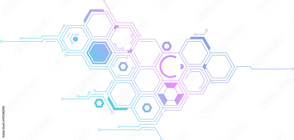 Aufkleber hexagon pattern with circuit-like connection. hexagonal shape mimicking fragment of abstract circuit
