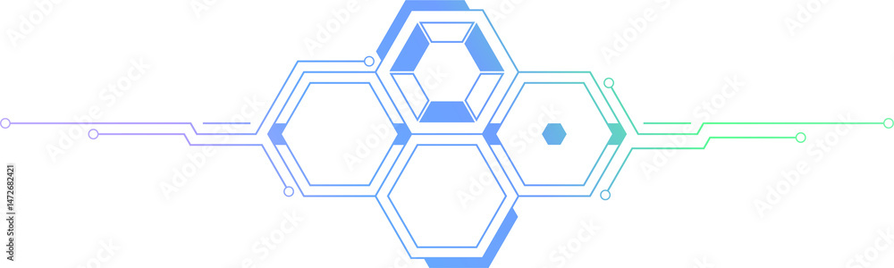 Aufkleber hexagonal shape mimicking a pcb fragment for a design on a technological theme. microcircuit technol