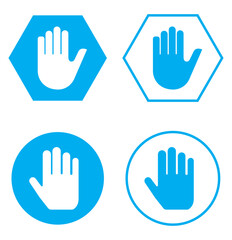 Raised hand icon symbolizing stop or interaction. Stop hand icon. Set of hand hello icons.