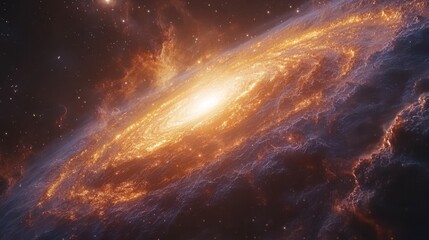 Glowing nebula with spiraling, colorful cosmic clouds and bright center