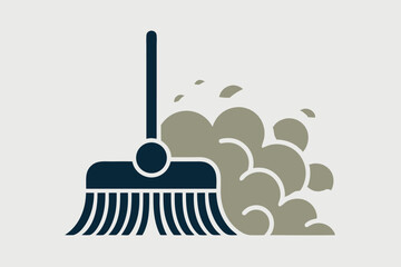 A flat vector illustration of a broom sweeping dust particles into the air
