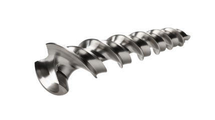 High-capacity grain auger screw flight with stainless finish in soft natural lighting on white background