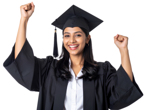 Indian Graduate Woman in Academic Robes, Transparent Background