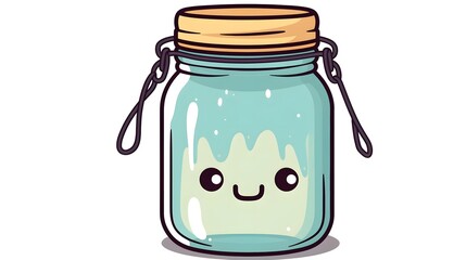 Creative Color Silhouette of Crying Mason Jar Kawaii Character with Wire Handle