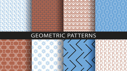 Set of seamless linear geometric patterns
