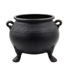Ornate cauldron with handles on transparent background