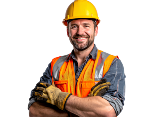 Professional Builder in Safety Gear, Transparent Background