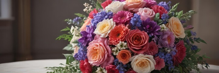 Fototapeta premium Luxurious wedding bouquet, colorful flowers cradled, wedding flowers, elegant, close up