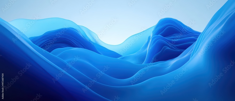 Poster abstract blue wave background with smooth flowing curves and gradient effect for digital design and 