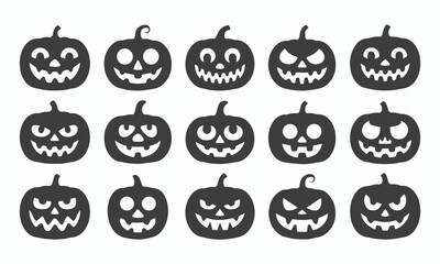 Fifteen Halloween Jack OLantern Pumpkin Faces Vector Icons