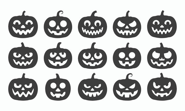 Fifteen Halloween Jack OLantern Pumpkin Faces Vector Icons