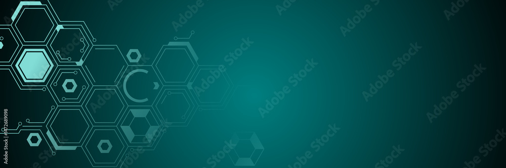 Aufkleber hexagon pattern with circuit-like connections or hexagon tech design on dark abstract background.