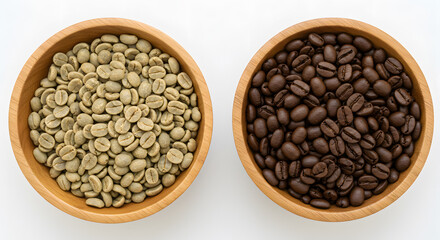 Fototapeta premium Green and Roasted Coffee Beans: A Side-by-Side Comparison