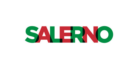 Salerno in the Italia emblem. The design features a geometric style, vector illustration with bold typography in a modern font. The graphic slogan lettering.