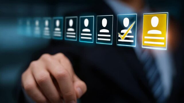 A professional selecting a candidate from a digital recruitment interface.