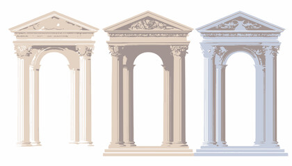 Greek and Roman Column Temple Set � Vector Ancient Architecture with Doric, Ionic, and Corinthian Pillars in 3D Stone Design