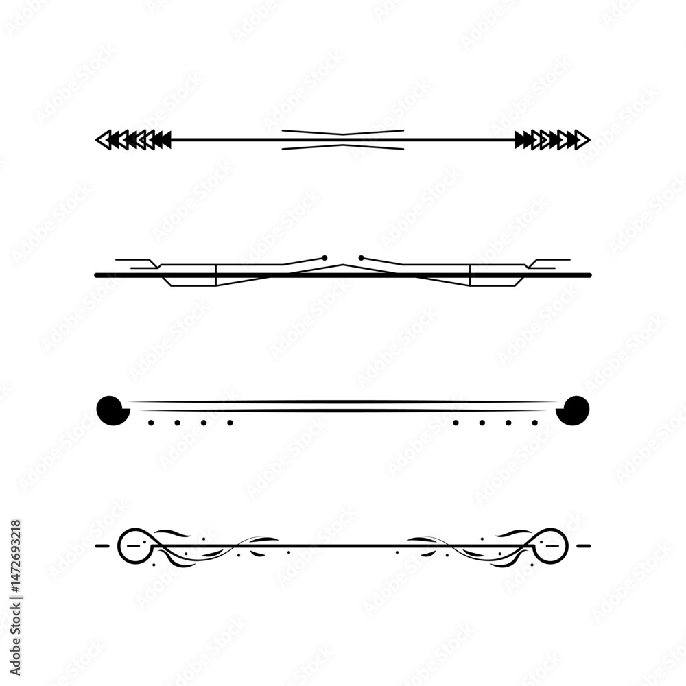 Poster set black simple line collection doodle border elements vector design style sketch isolated illustra