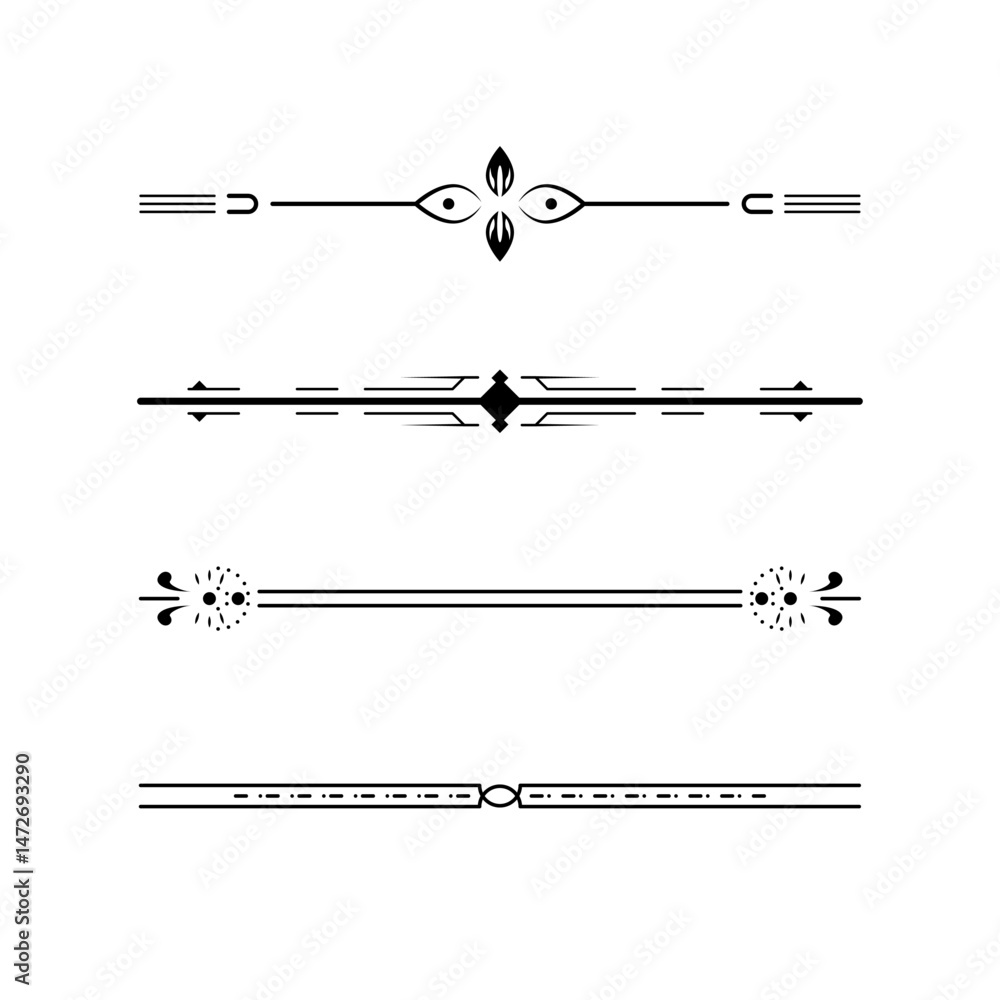Poster set black simple line collection doodle border elements vector design style sketch isolated illustra