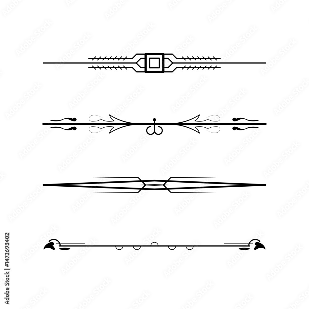 Poster set black simple line collection doodle border elements vector design style sketch isolated illustra