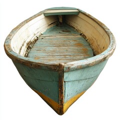 Fototapeta premium Wooden Boat Isolated on White Background — Traditional Boat, Maritime Concept, Nautical Decor