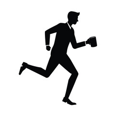 running man with cup minimalist silhouette vector illustration