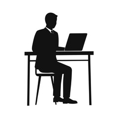 man working on laptop minimalist silhouette vector illustration