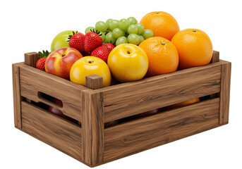 Fresh Fruit Crate A Vibrant Collection of Apples Oranges and Grapes isolated on transparent background