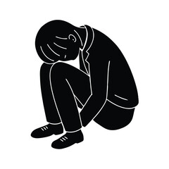 head down between kneesminimalist silhouette vector illustration